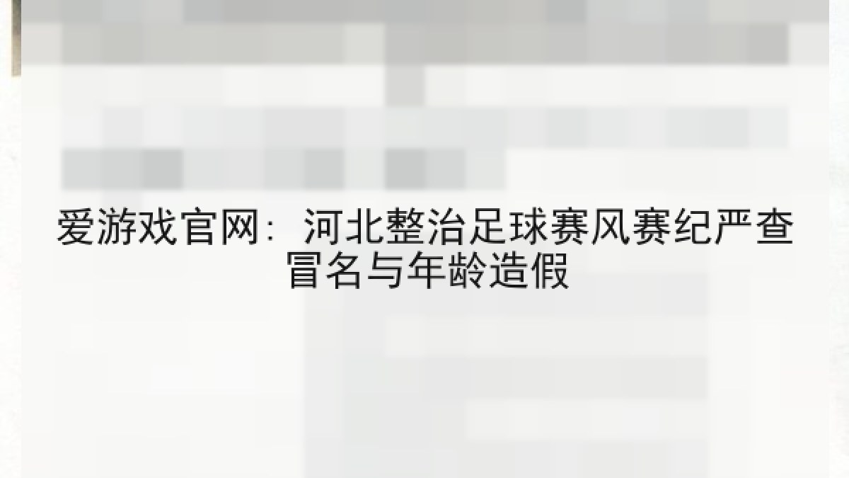爱游戏官网: 河北整治足球赛风赛纪严查冒名与年龄造假